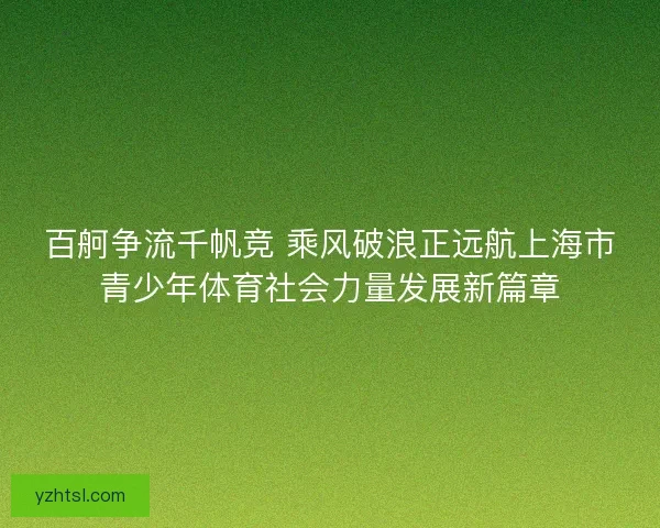 百舸争流千帆竞 乘风破浪正远航上海市青少年体育社会力量发展新篇章